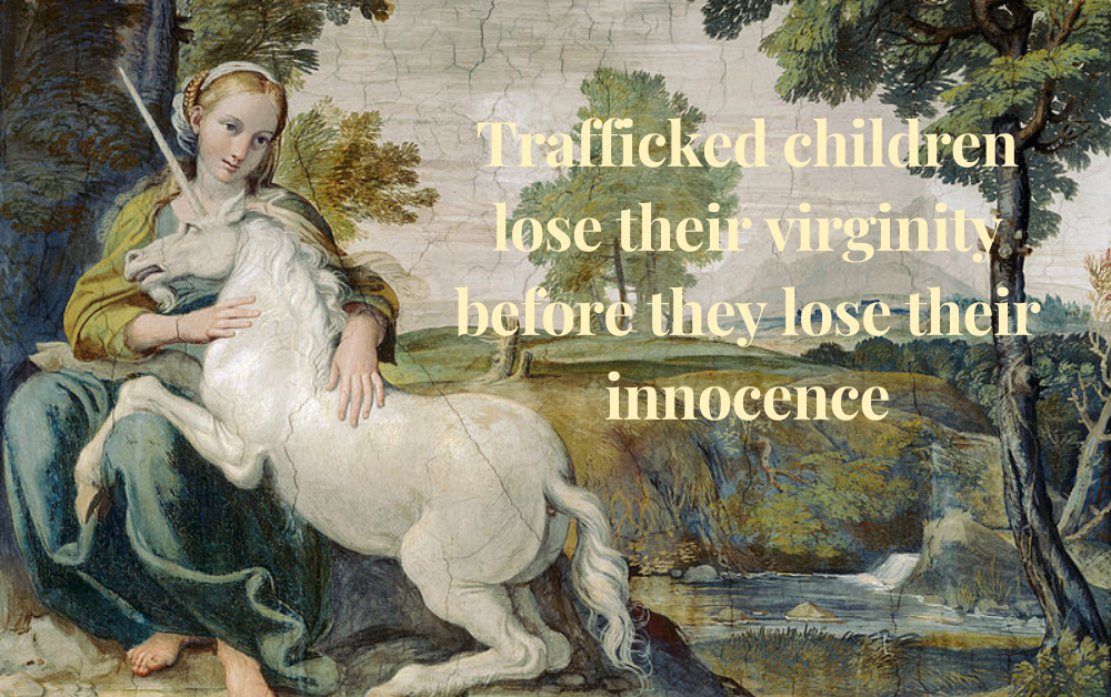 unicorn and young girl in virginity picture