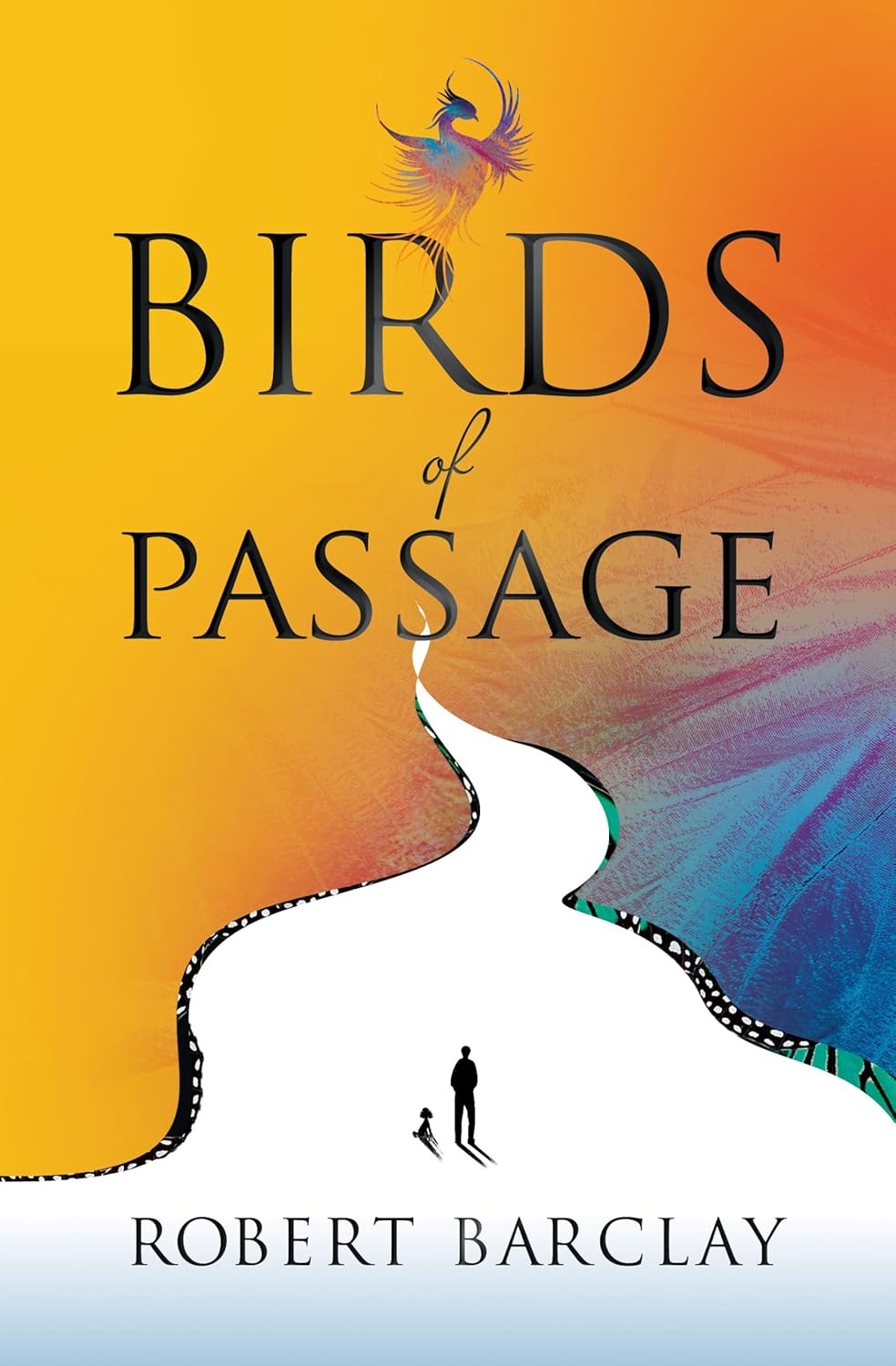 Book cover of classic literature with a man and small dog and a mythic bird